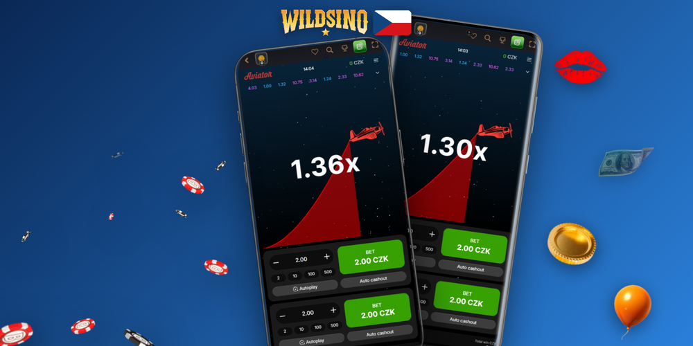 Wildsino Casino app promo banner se sázkový kancelář, Aviatorem a live casinovou nabídkou