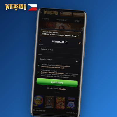 Registrace Wildsino telefonem — zadejte číslo a potvrďte účet kódem z SMS zprávy